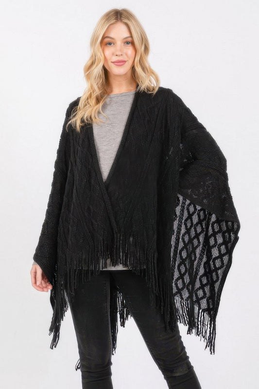 Diamond Pattern Tassel Knit Ruana - It's a Girly Place