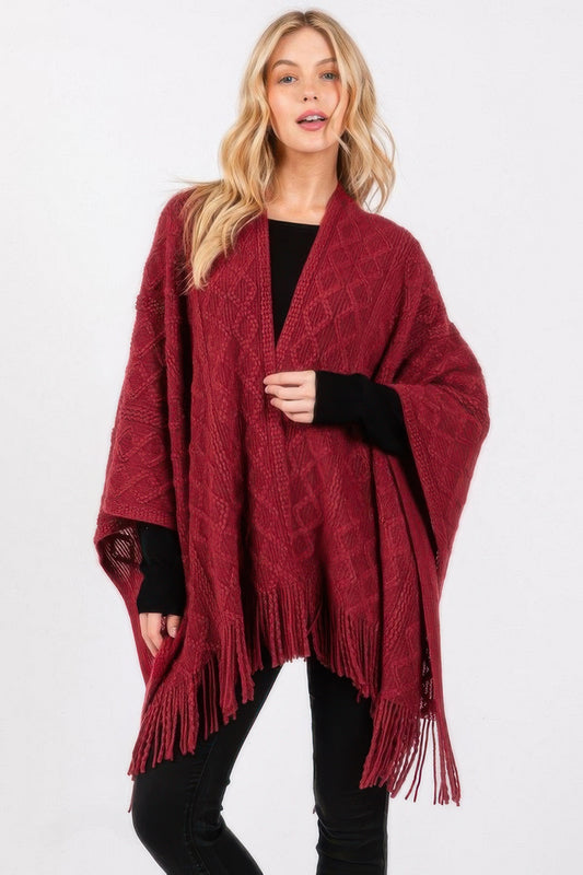 Diamond Pattern Tassel Knit Ruana - It's a Girly Place