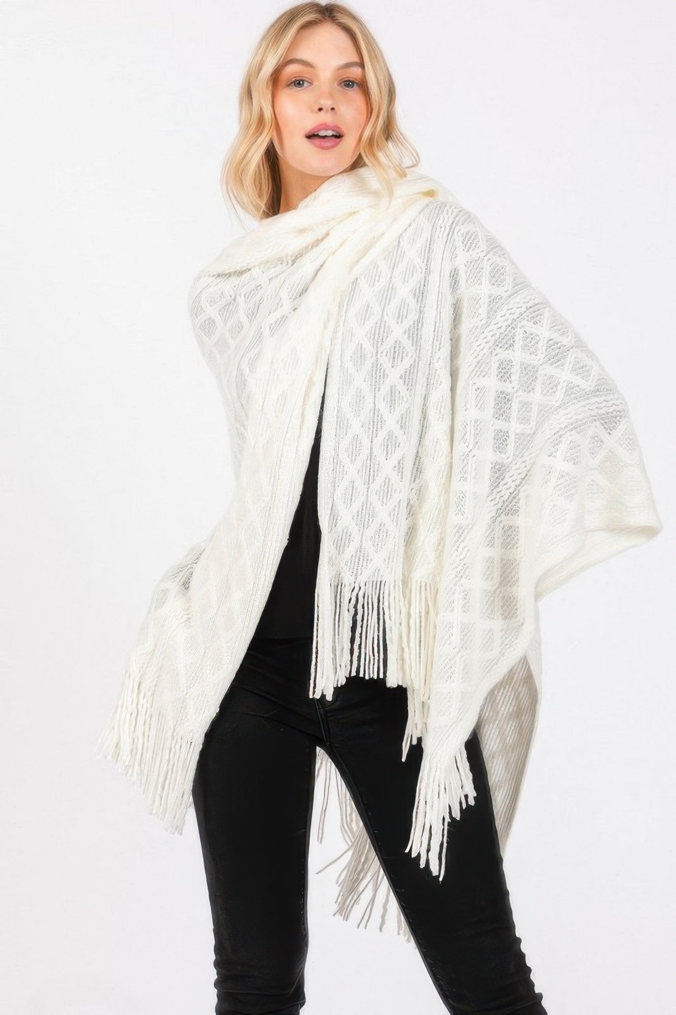 Diamond Pattern Tassel Knit Ruana - It's a Girly Place