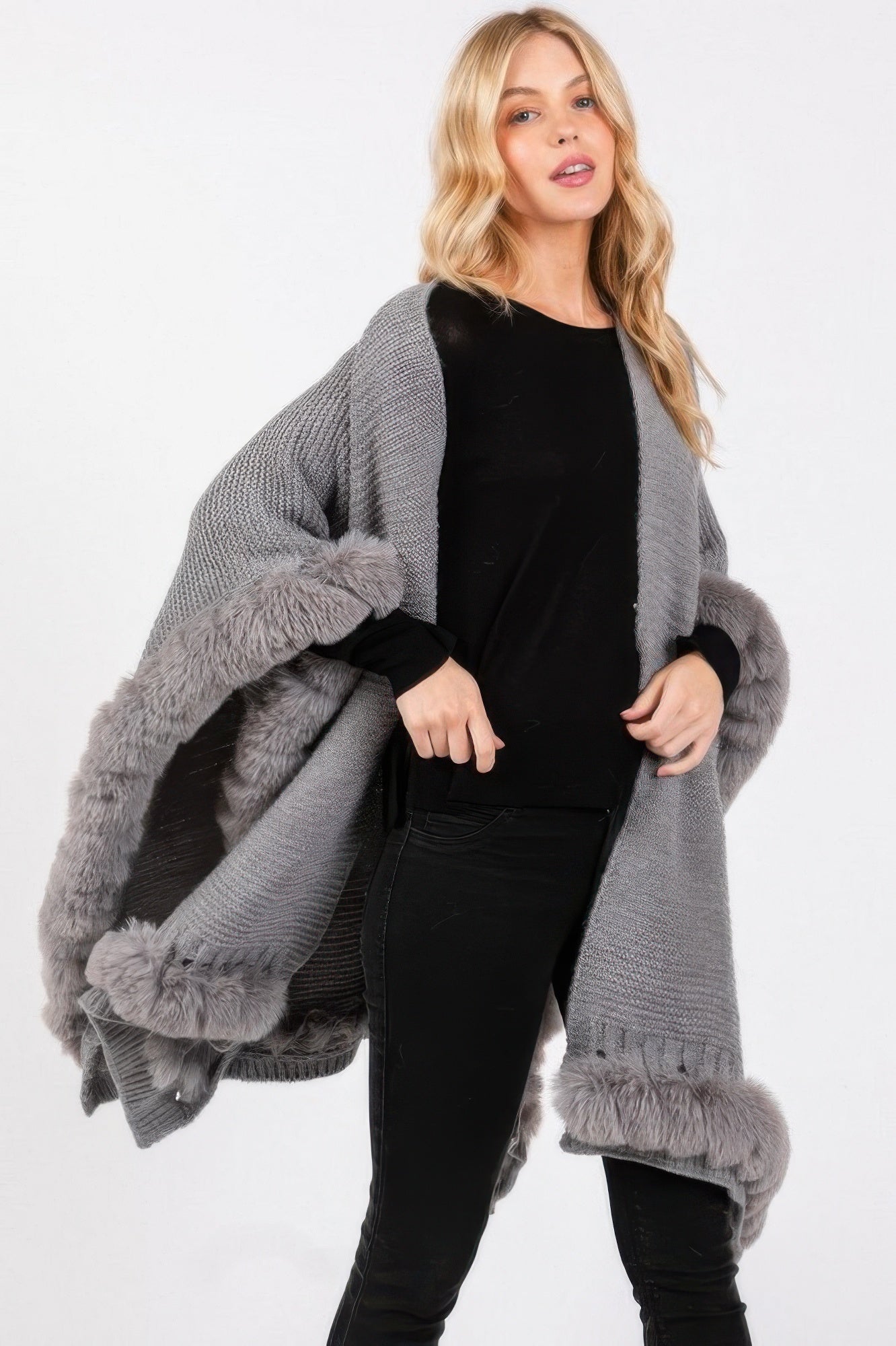 Faux Fur Trim Cape With Closure - It's a Girly Place