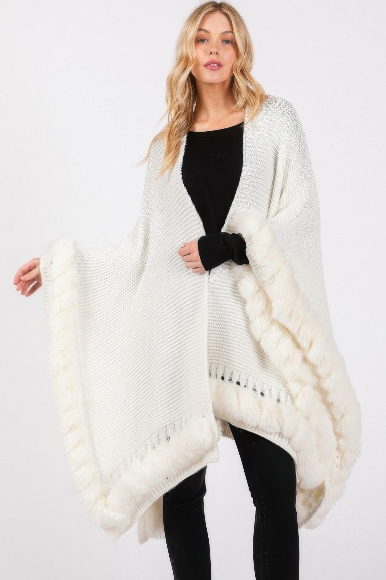Faux Fur Trim Cape With Closure - It's a Girly Place