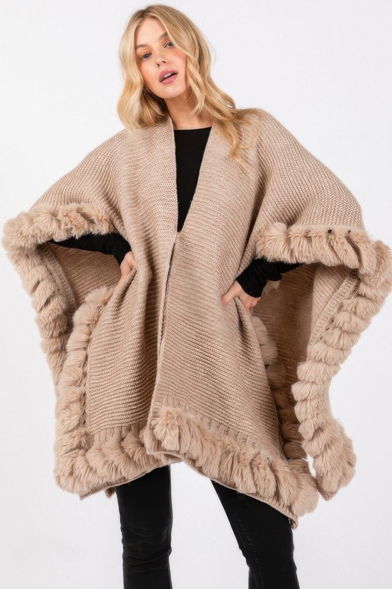 Faux Fur Trim Cape With Closure - It's a Girly Place