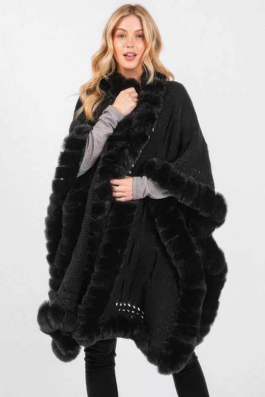 Faux Fur Collar And Trim Cape With Closure - It's a Girly Place