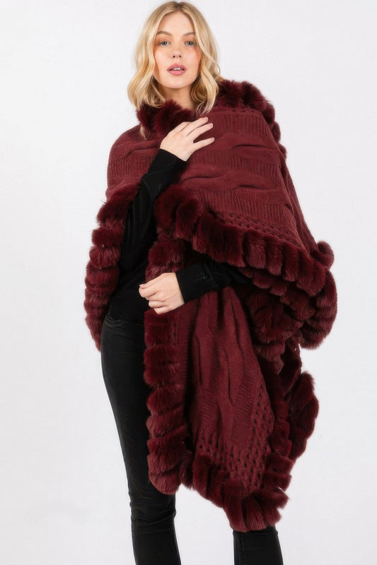 Faux Fur Collar And Trim Cape With Closure - It's a Girly Place