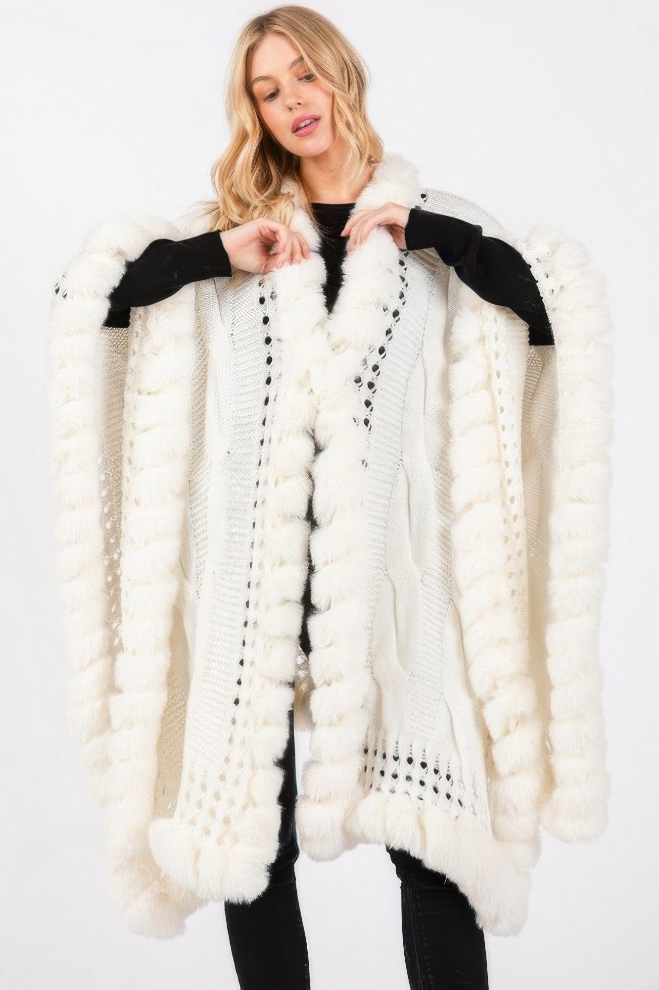 Faux Fur Collar And Trim Cape With Closure - It's a Girly Place