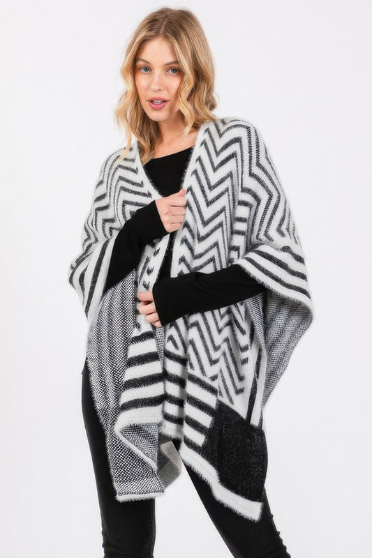 Fuzzy Chevron Pattern Ruana - It's a Girly Place