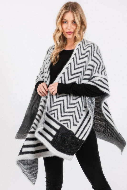 Fuzzy Chevron Pattern Ruana - It's a Girly Place