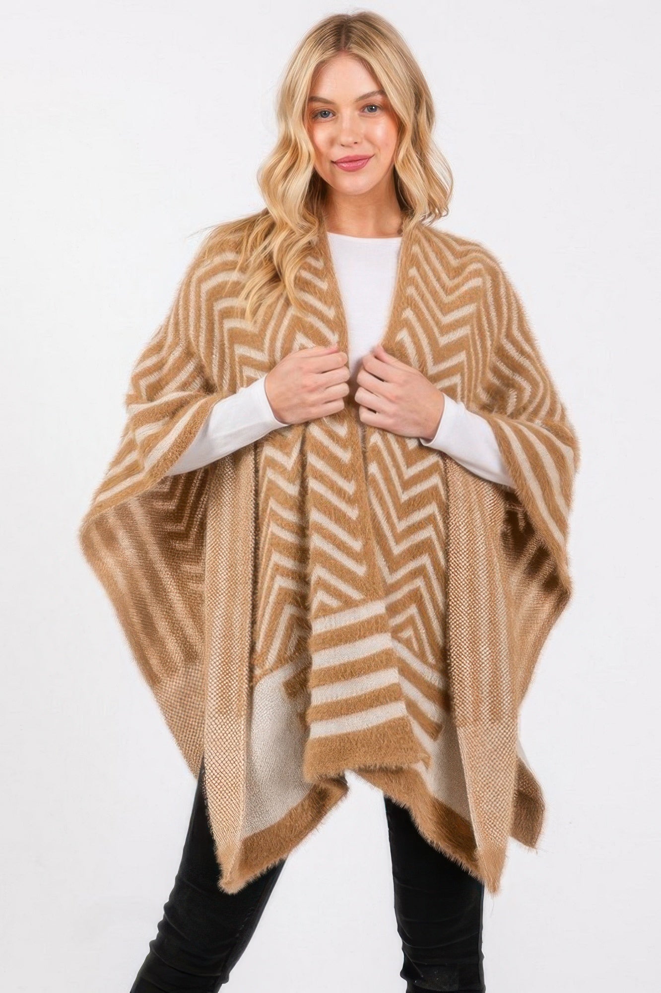Fuzzy Chevron Pattern Ruana - It's a Girly Place