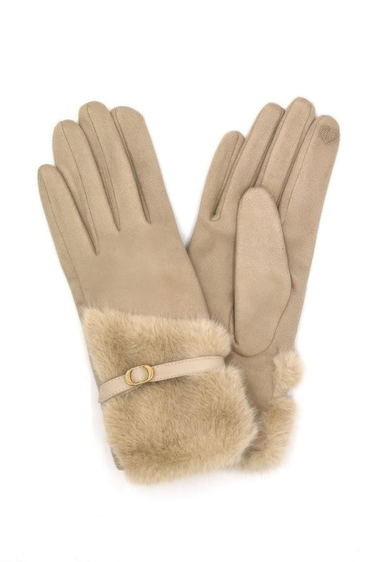 Faux Fur And Strap Cuff Smart Touch Gloves. - It's a Girly Place