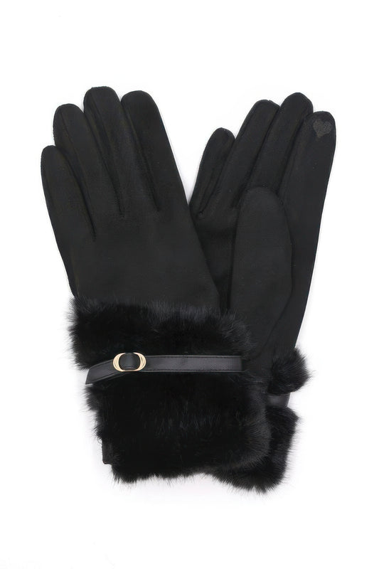 Faux Fur And Strap Cuff Smart Touch Gloves. - It's a Girly Place