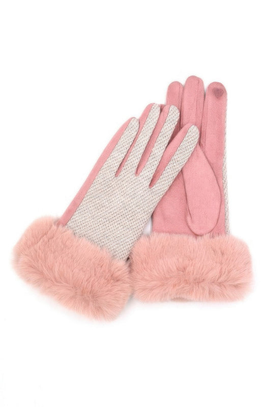 Faux Fur Cuff Mixed Color Smart Touch Gloves - It's a Girly Place