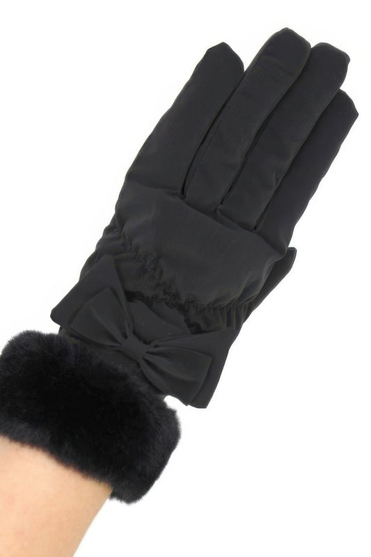 Bow And Faux Fur Cuff Fleece Smart Touch Gloves - It's a Girly Place