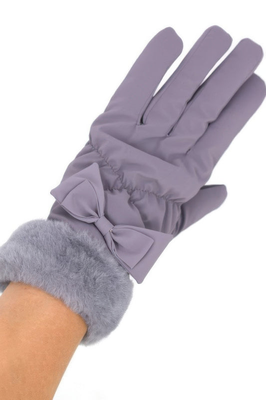 Bow And Faux Fur Cuff Fleece Smart Touch Gloves - It's a Girly Place