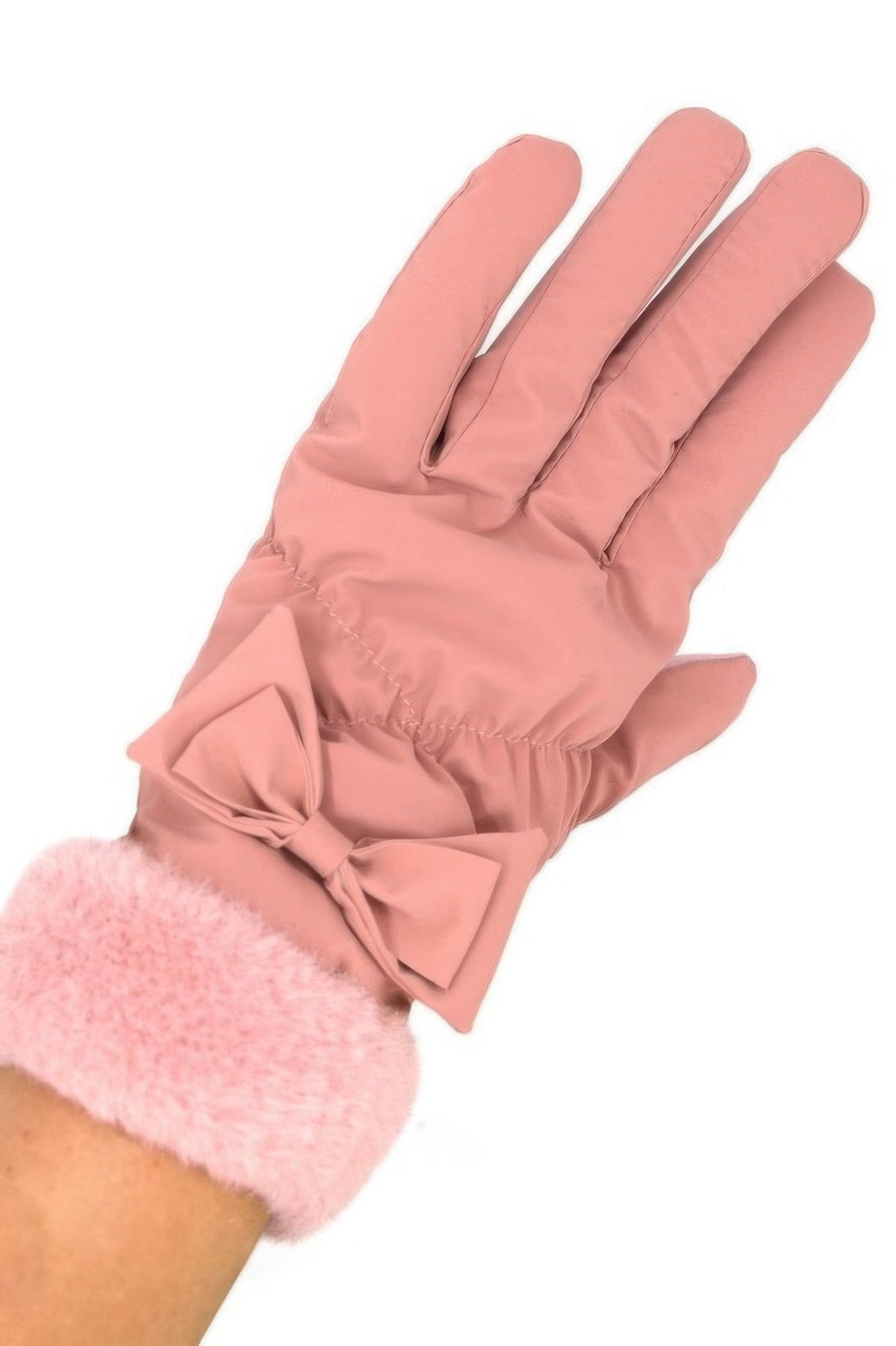 Bow And Faux Fur Cuff Fleece Smart Touch Gloves - It's a Girly Place