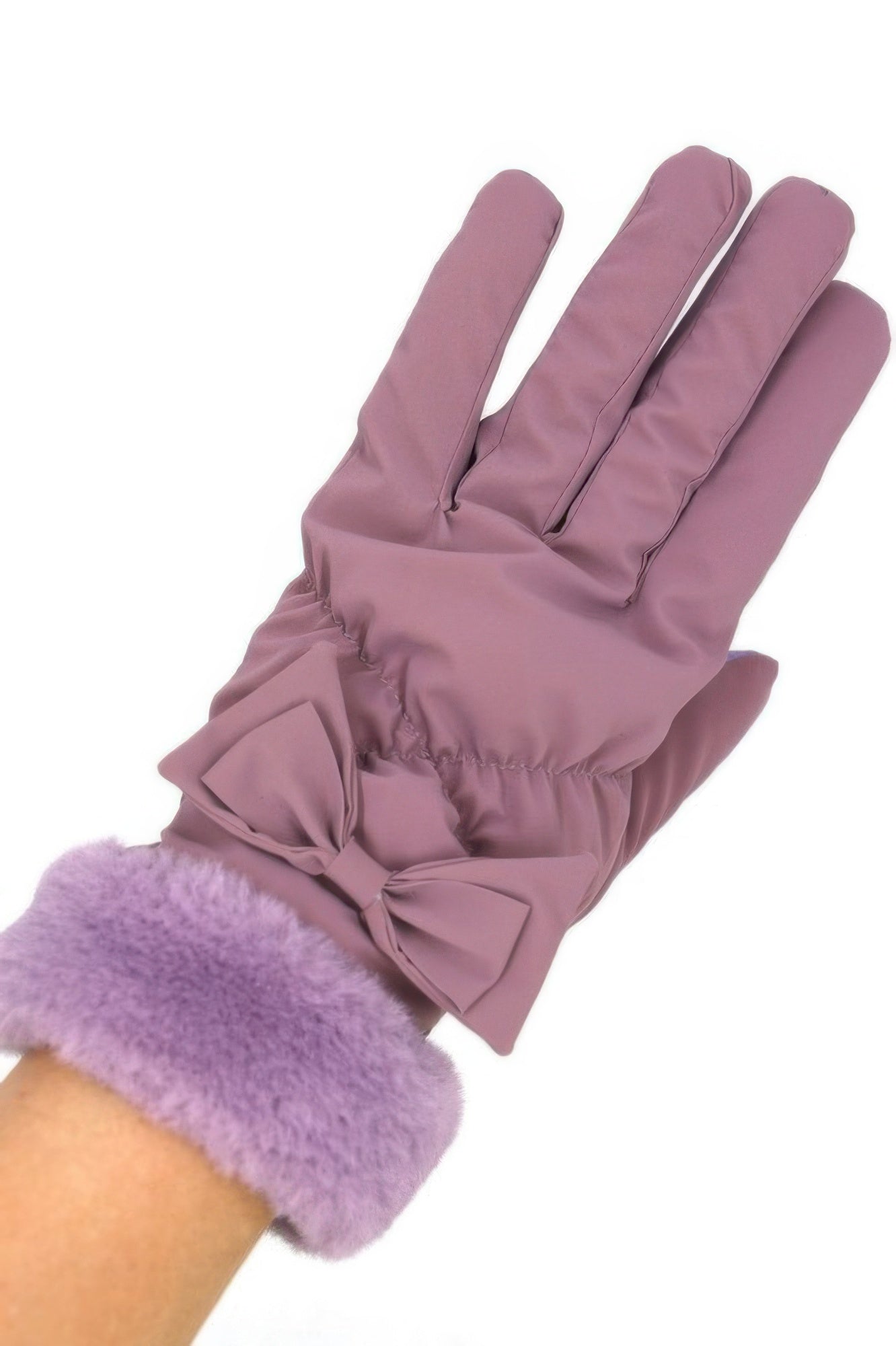 Bow And Faux Fur Cuff Fleece Smart Touch Gloves - It's a Girly Place