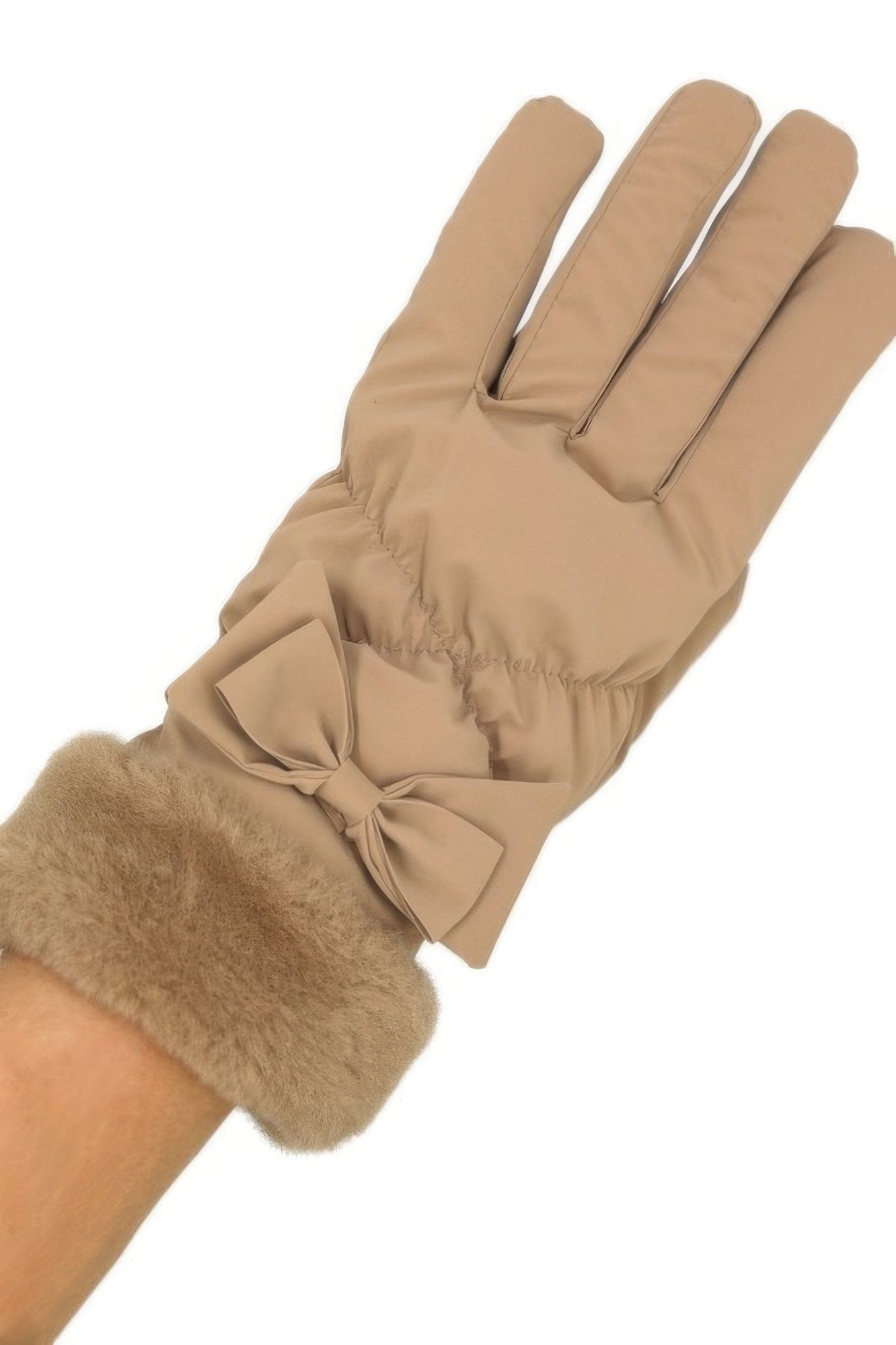 Bow And Faux Fur Cuff Fleece Smart Touch Gloves - It's a Girly Place