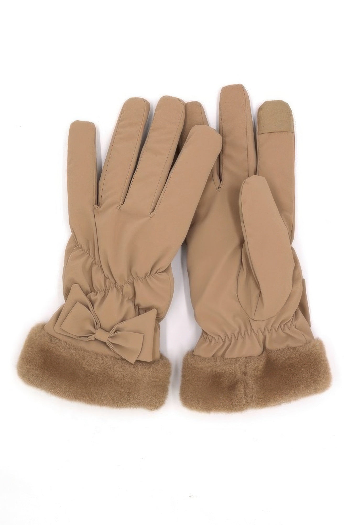 Bow And Faux Fur Cuff Fleece Smart Touch Gloves - It's a Girly Place
