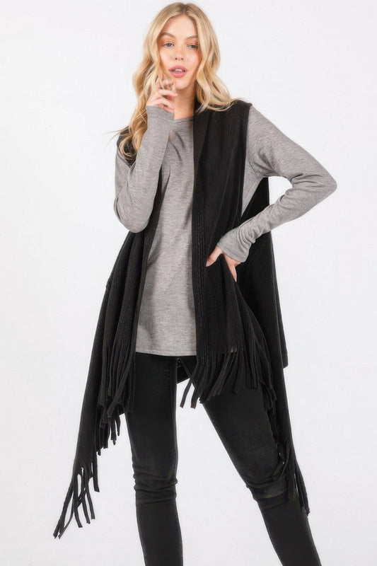 Embossed Dotted Line Tassel Knit Vest - It's a Girly Place