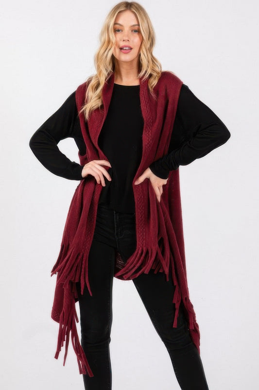 Embossed Dotted Line Tassel Knit Vest - It's a Girly Place