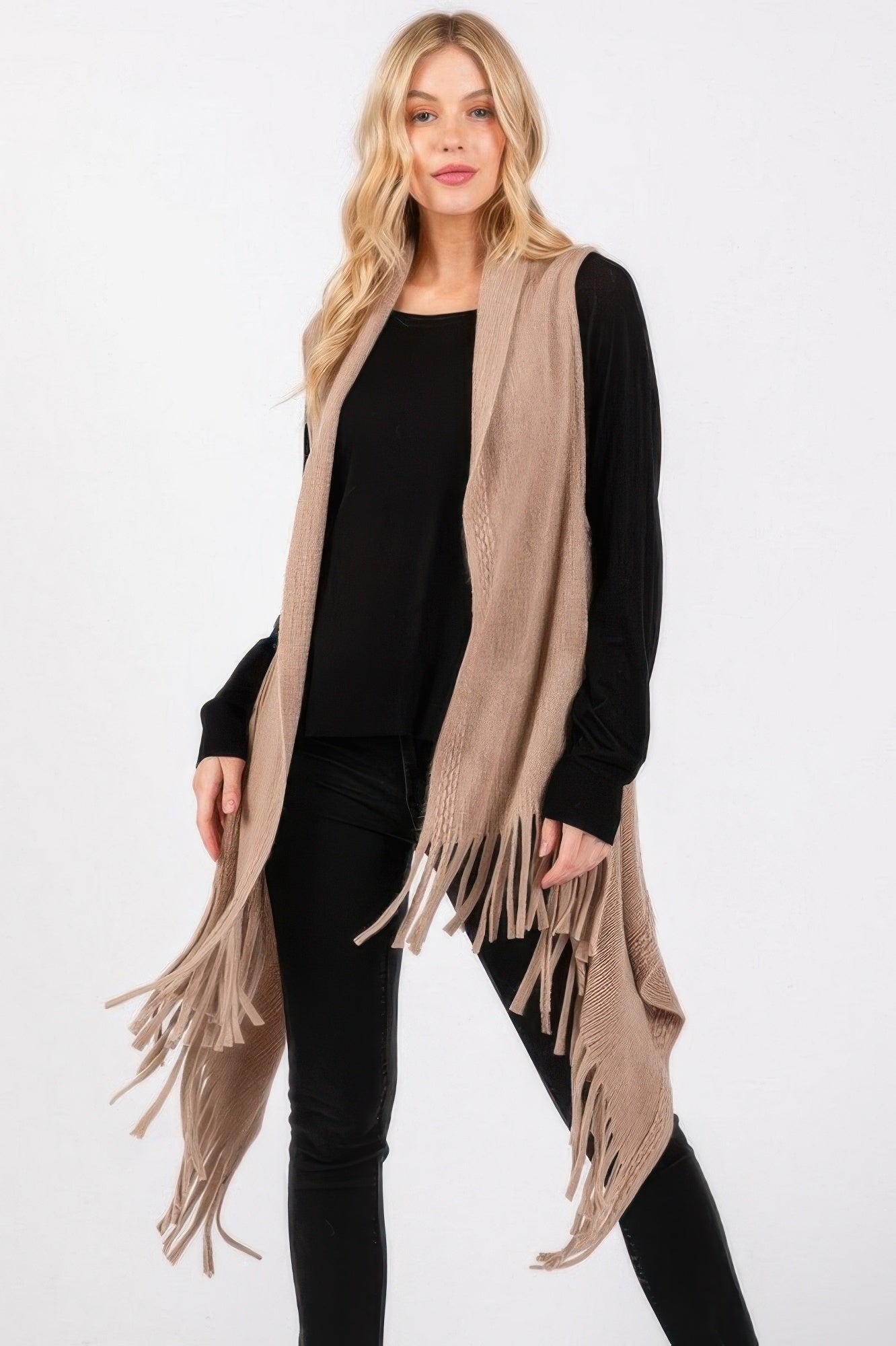 Embossed Dotted Line Tassel Knit Vest - It's a Girly Place