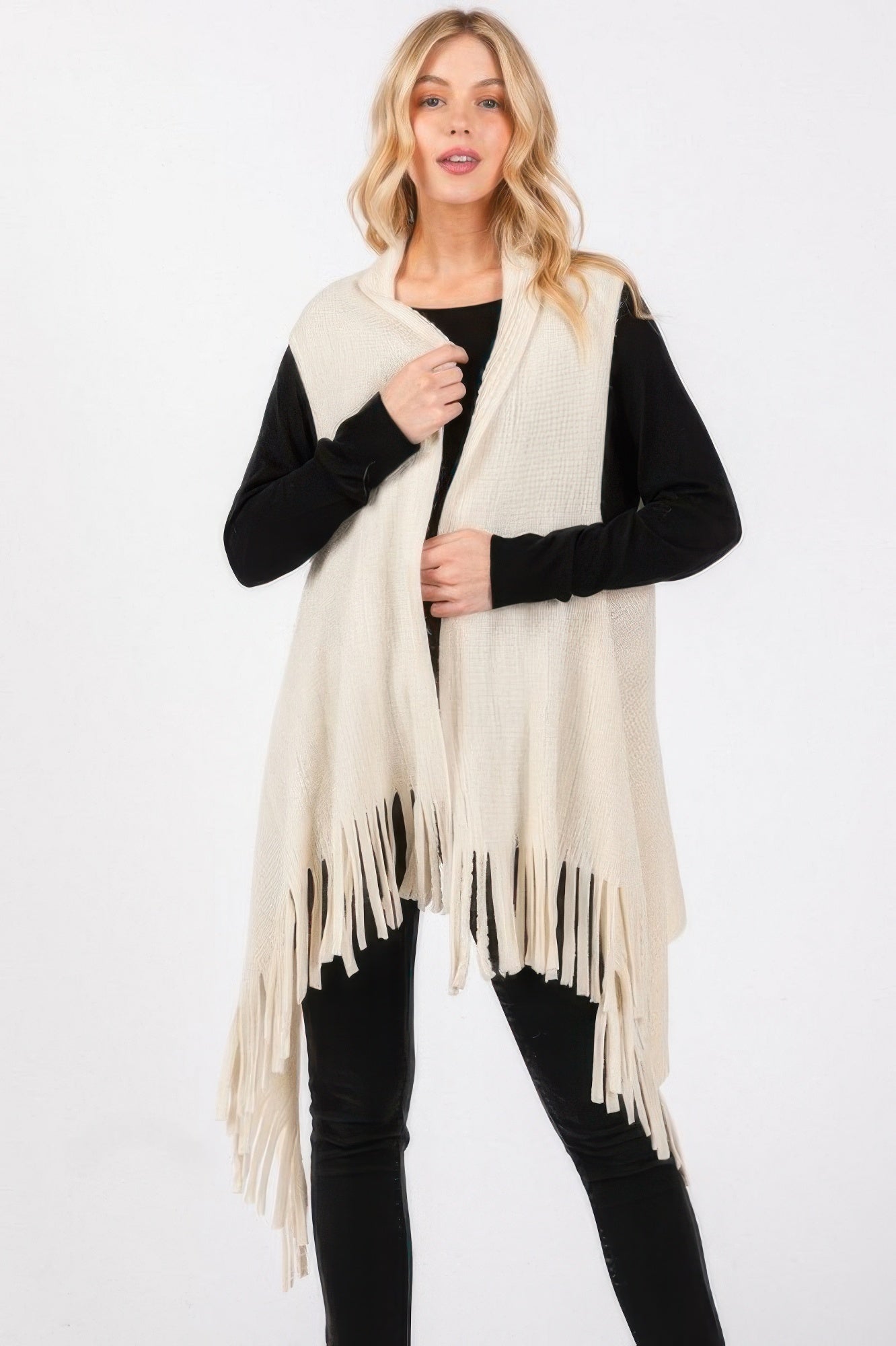 Embossed Dotted Line Tassel Knit Vest - It's a Girly Place