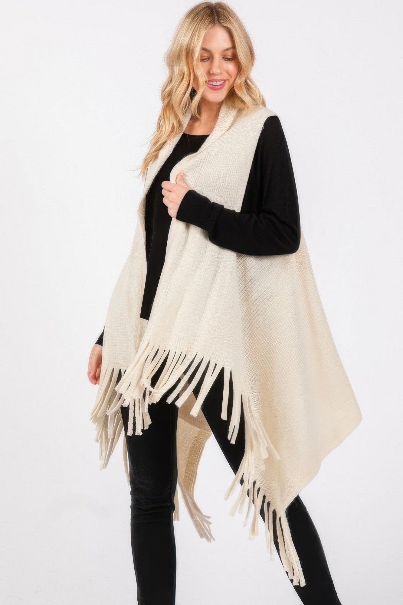 Embossed Dotted Line Tassel Knit Vest - It's a Girly Place