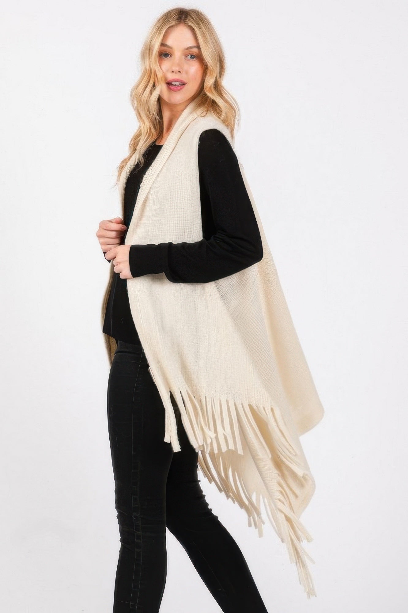 Embossed Dotted Line Tassel Knit Vest - It's a Girly Place