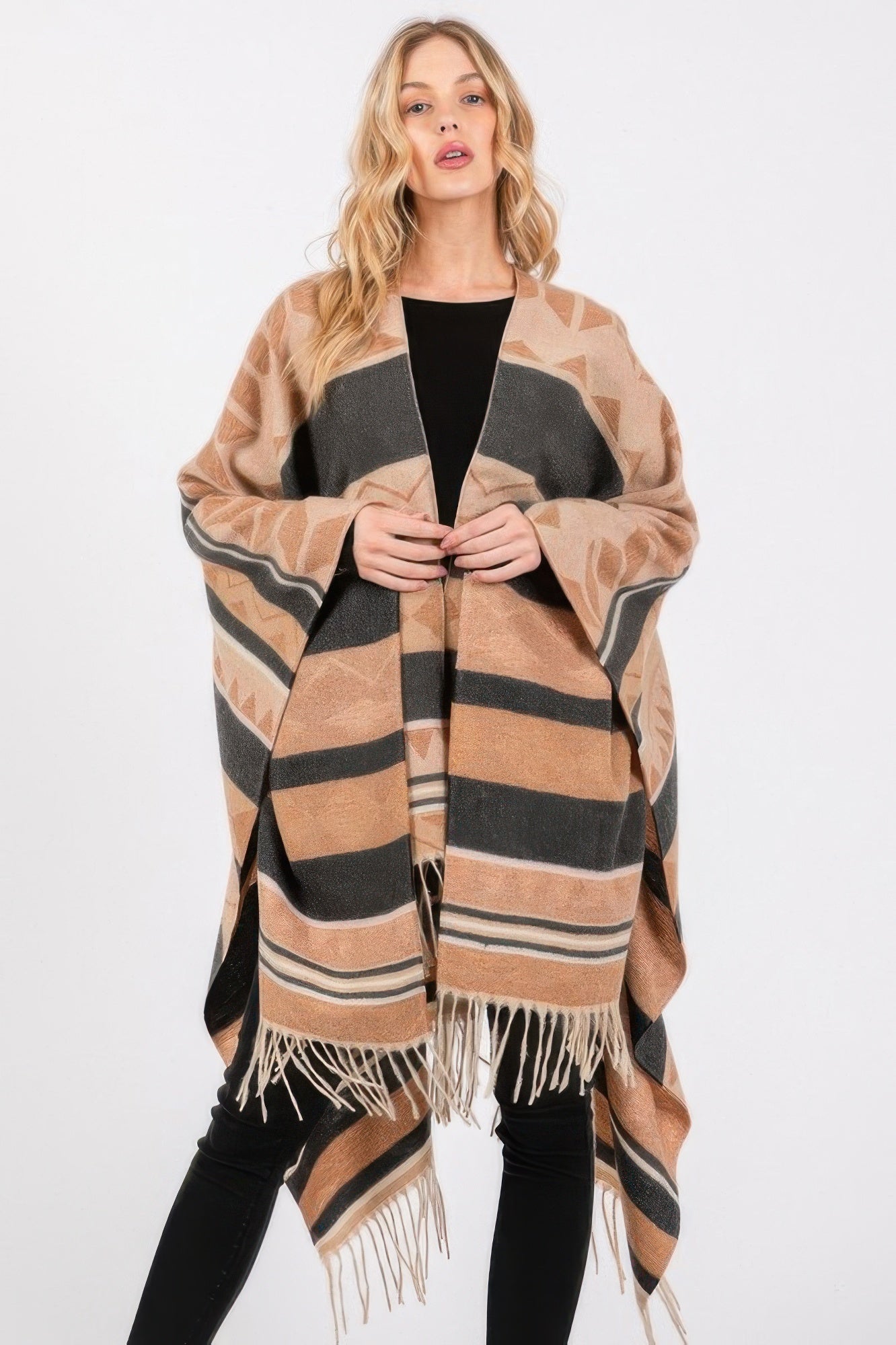 Aztec Pattern Fringe Ruana - It's a Girly Place