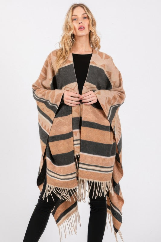Aztec Pattern Fringe Ruana - It's a Girly Place