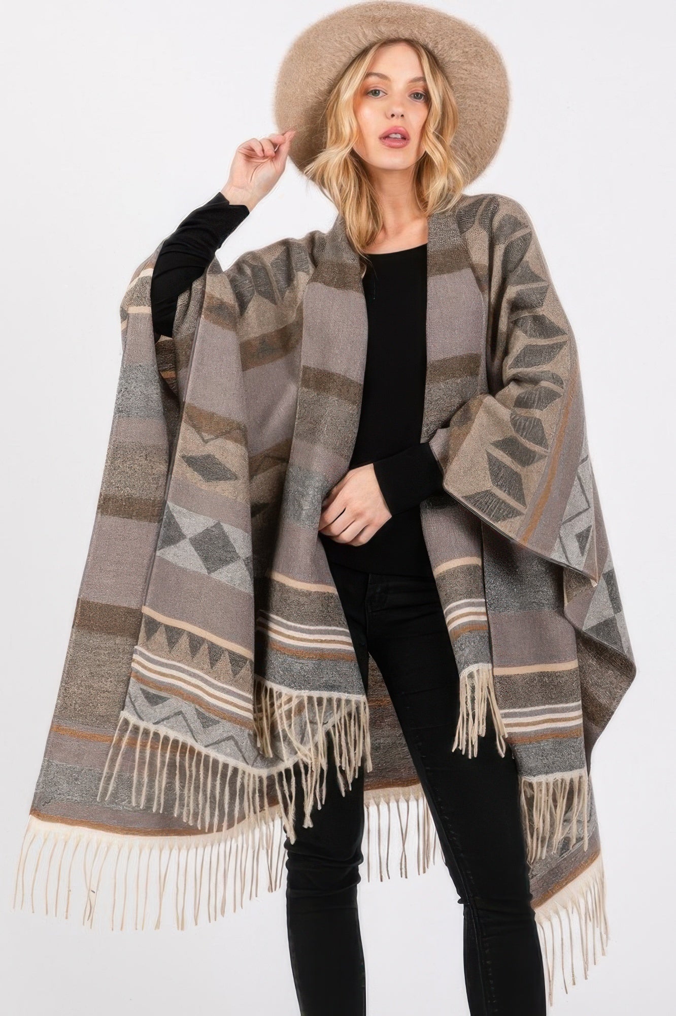 Aztec Pattern Fringe Ruana - It's a Girly Place