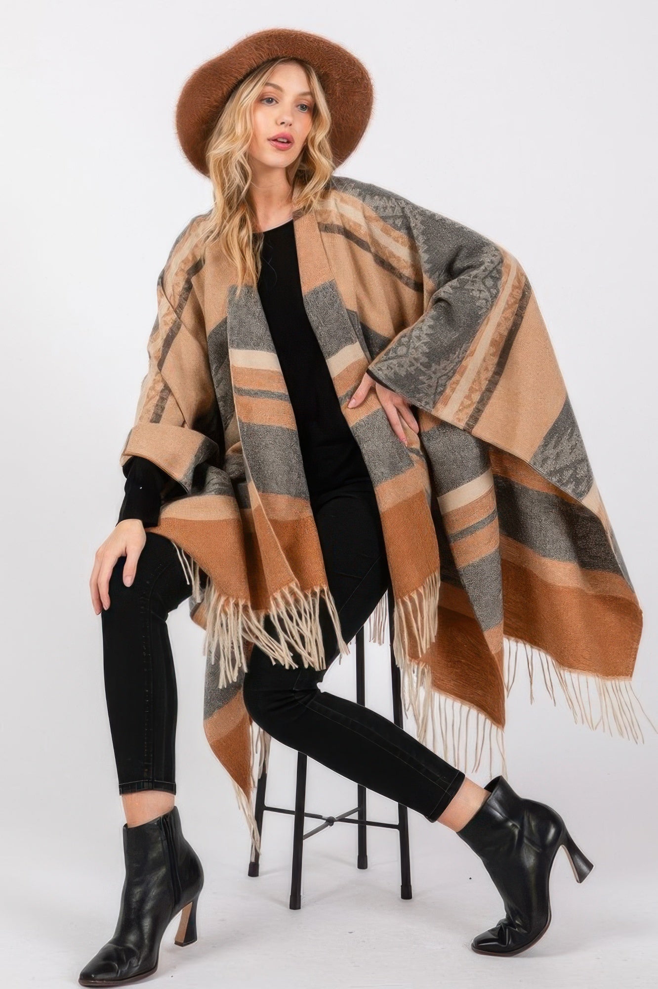 Aztec Pattern Fringe Ruana - It's a Girly Place