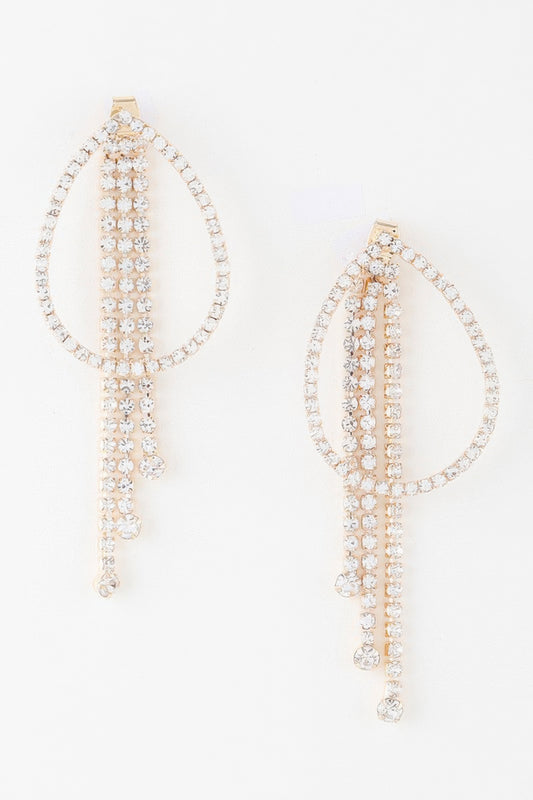 Rhinestone Teardrop Curtain Earrings - It's a Girly Place