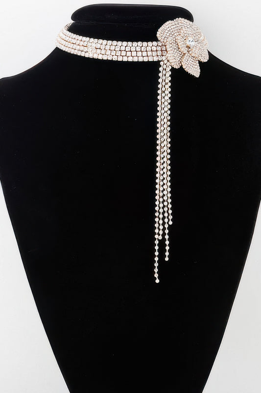 Rhinestone Flower Choker Necklace - It's a Girly Place