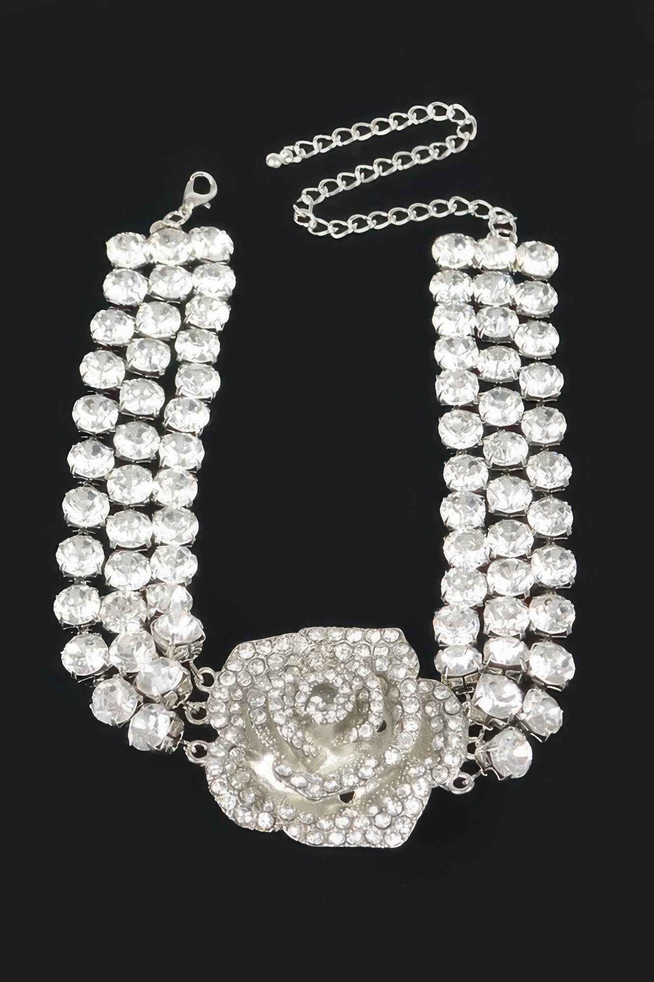 Multi Rhinestone Flower Choker