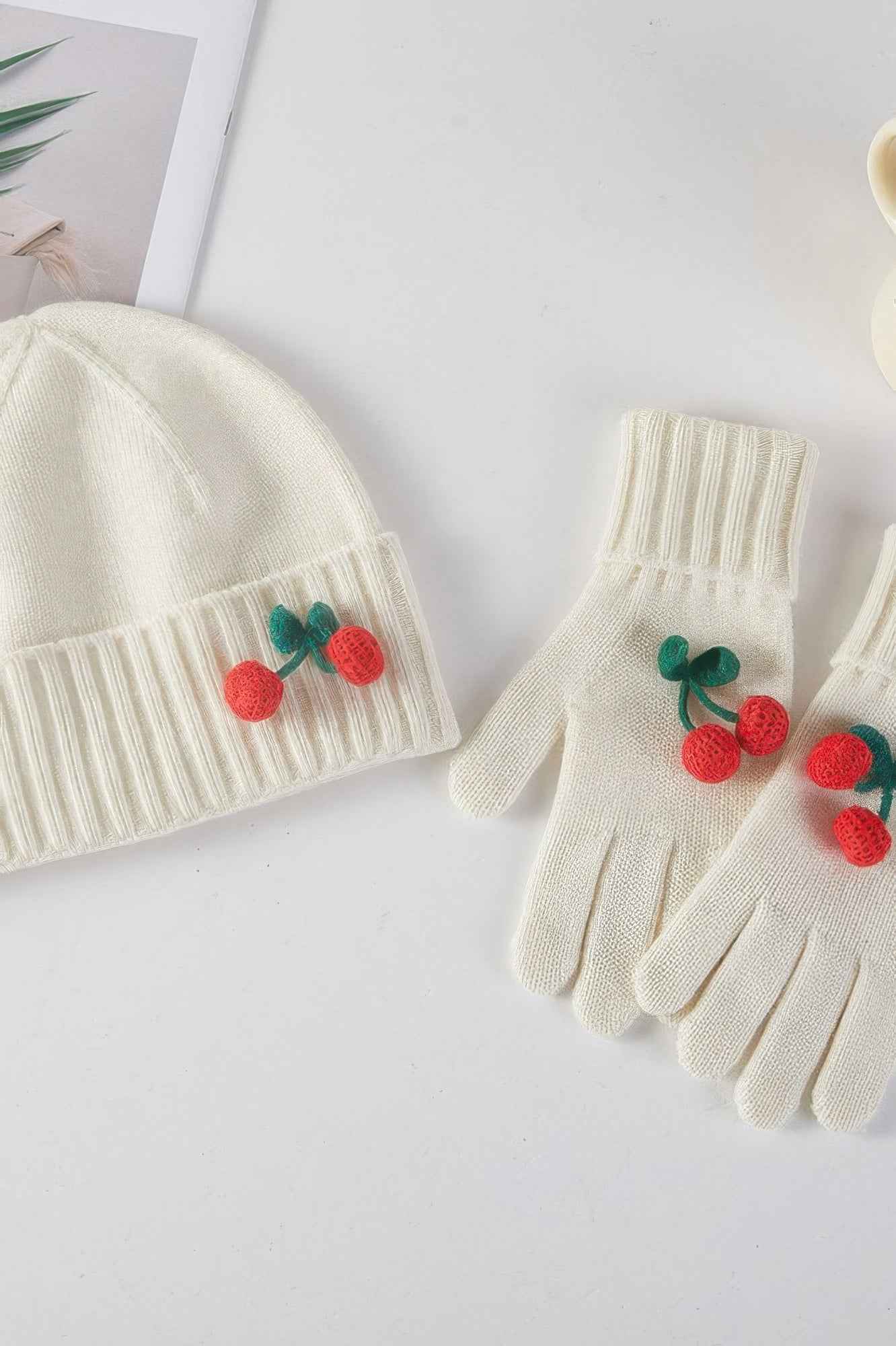 Cute Cherry Beanie & Gloves Set