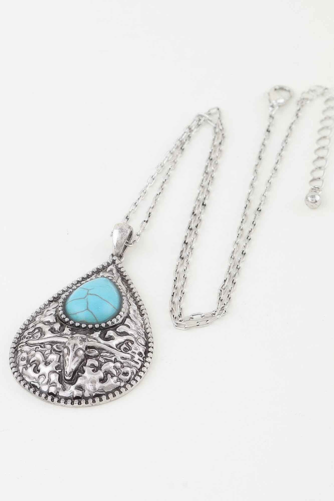 Antique Bull Teardrop Necklace