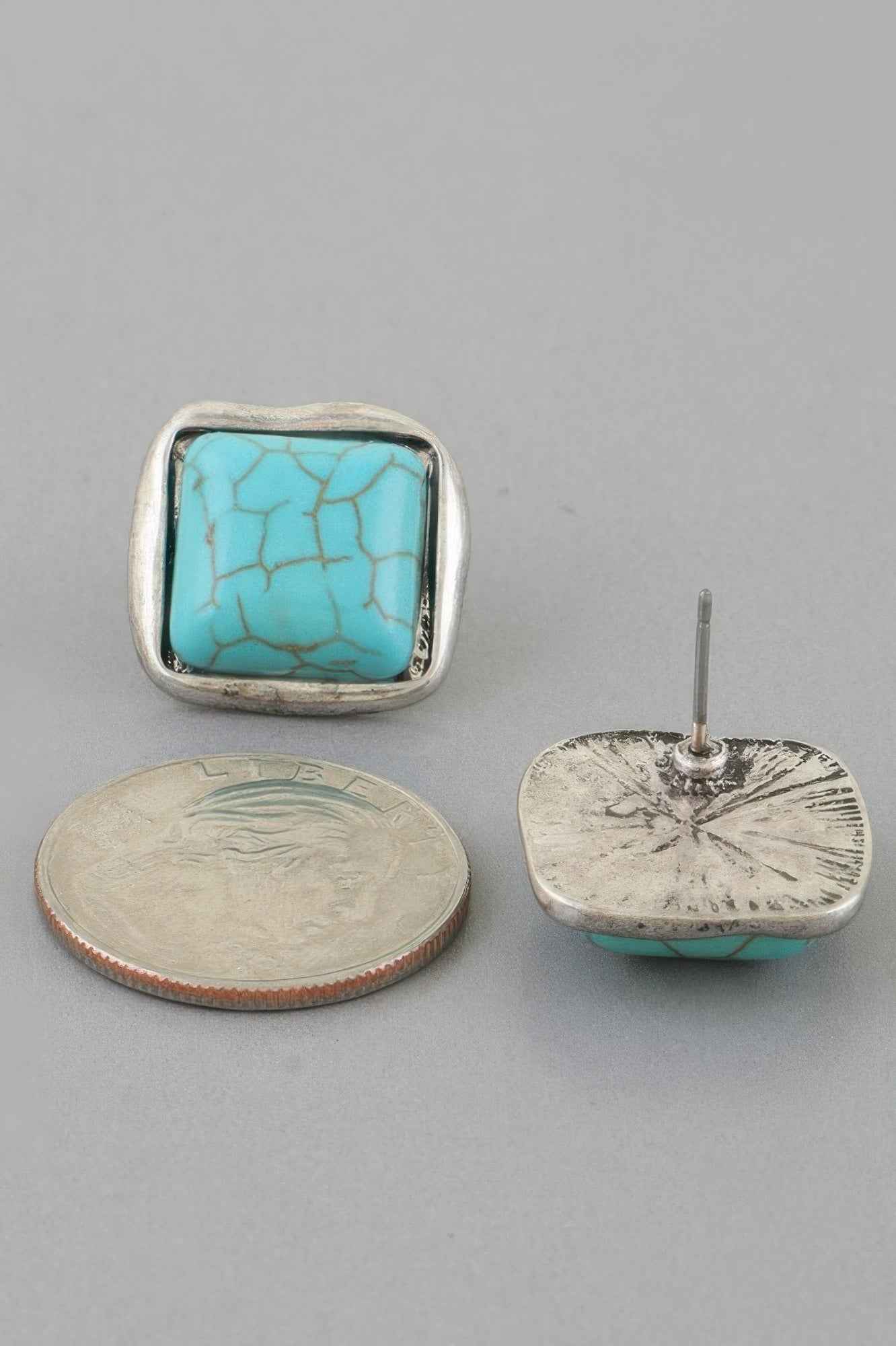 Antique Stone Cubic Stud Earrings