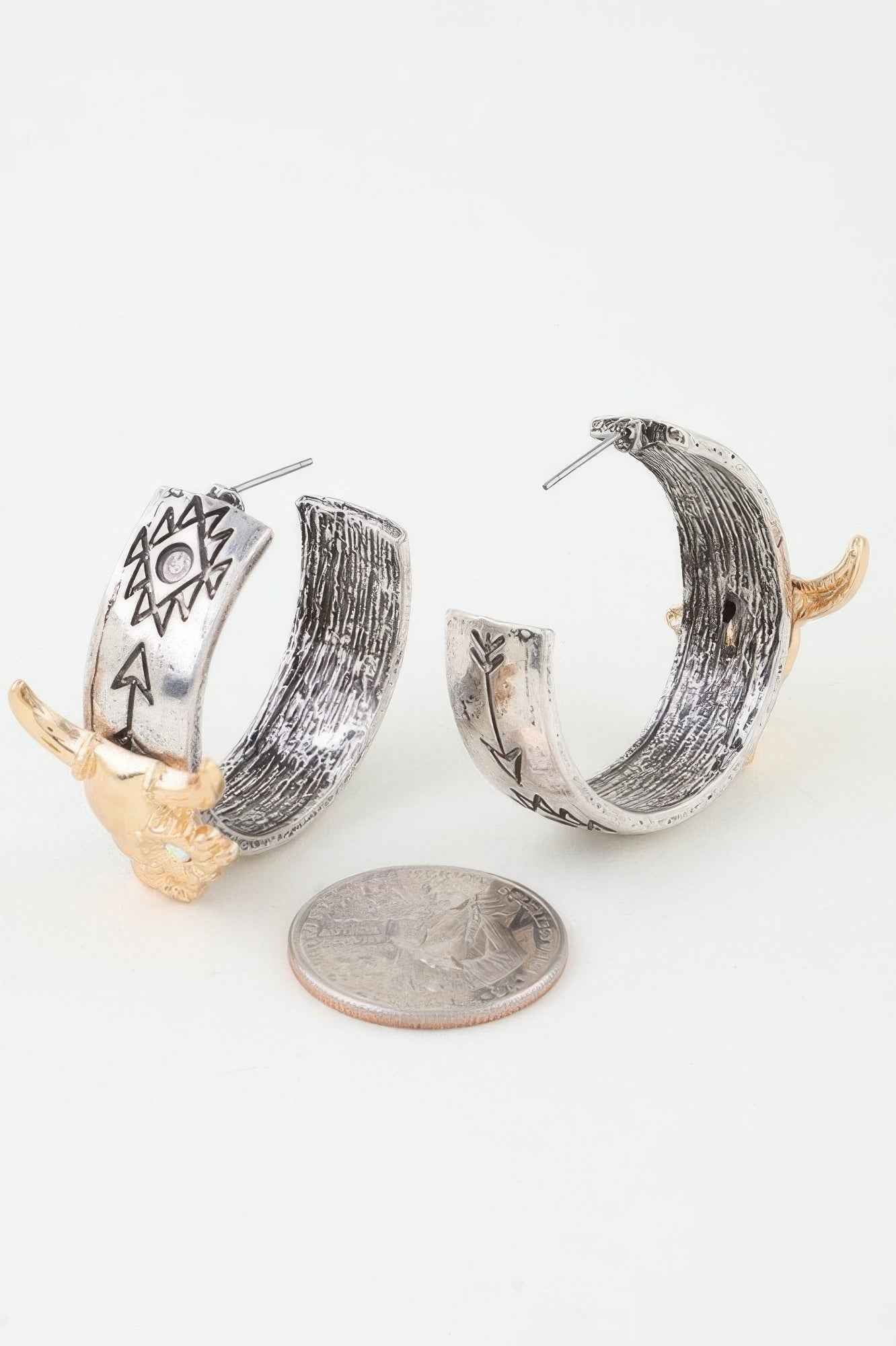 Native Flower Bull Hoop Earrings