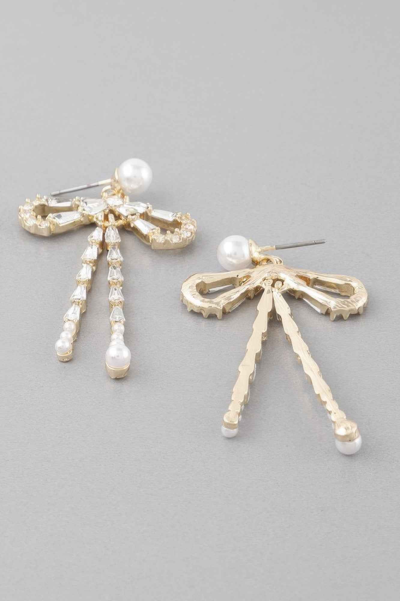 Crystal Pearl Ribbon Earrings
