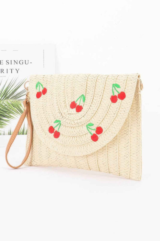 Faux Straw Cherry Clutch