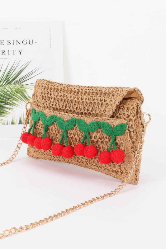 Faux Straw Cherry Clutch