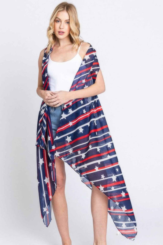 Diagonal Stripes And Stars Print Vest