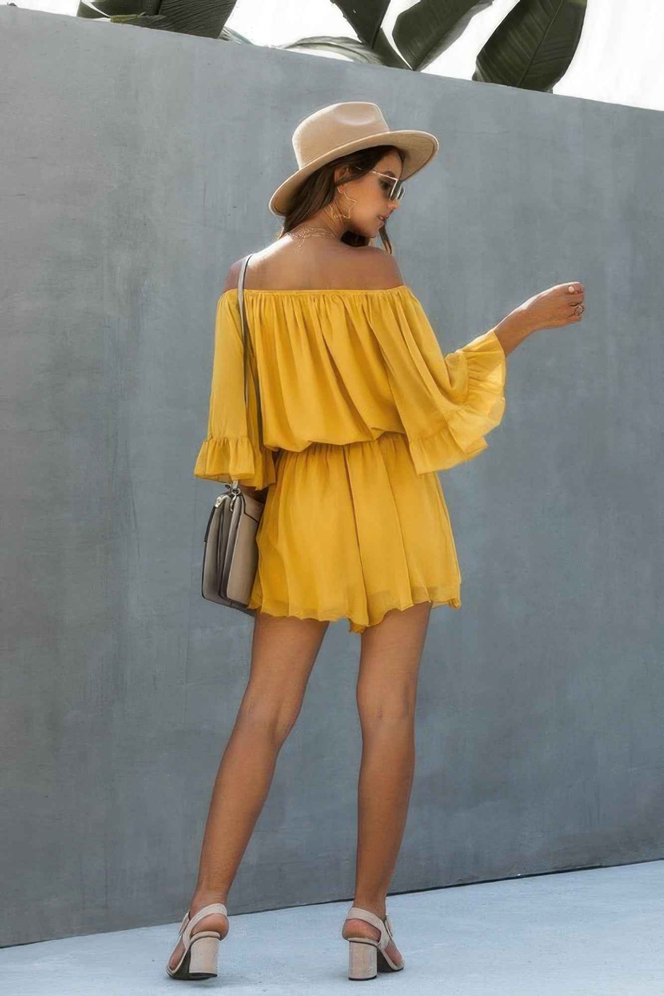 Chiffon Off Shoulder Flare Sleeves Loose Fit Romper