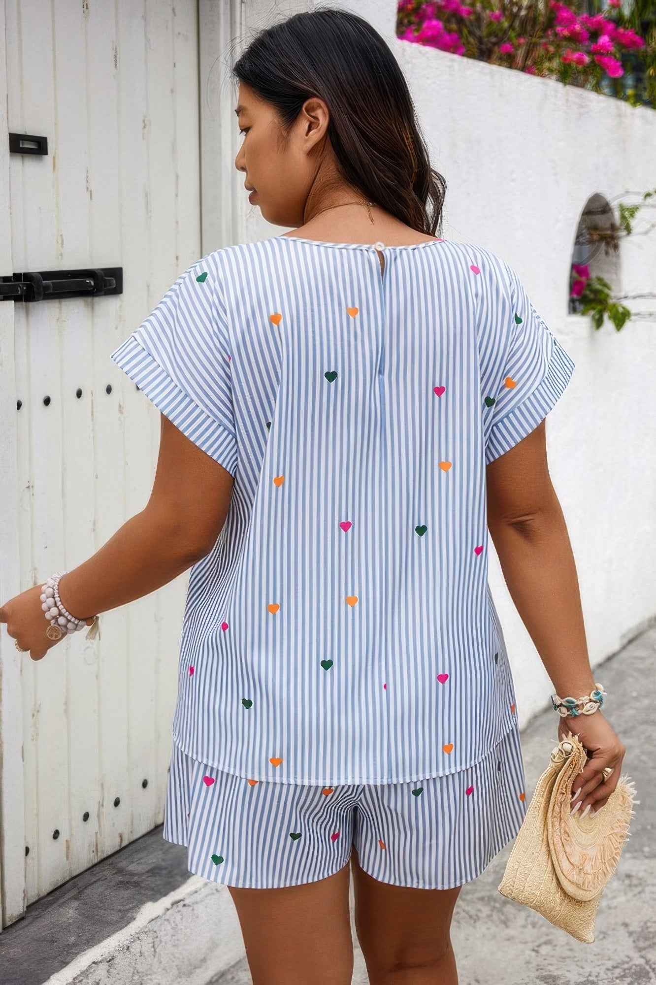 Heart Print Plus Size Two Pieces Strip Loose Sets