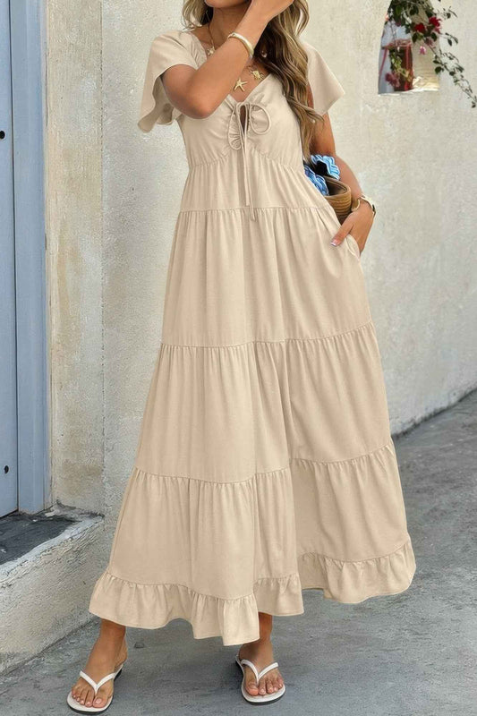 Cross V Cross Knot Pockets A Line Dress