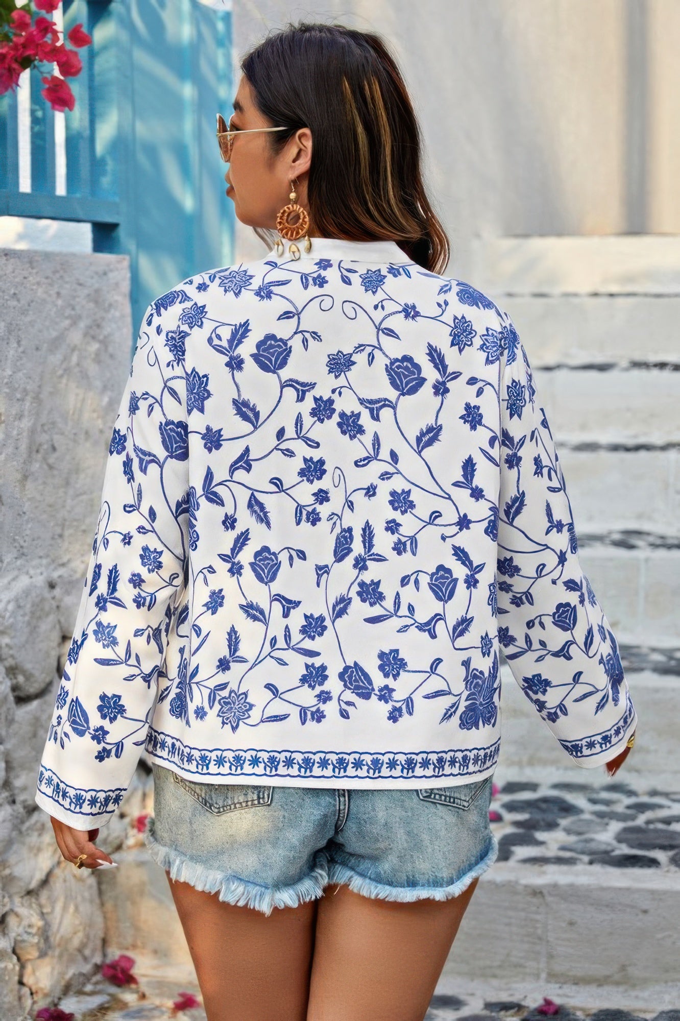 Plus Size V Neck Button Floral Print Loose Blouse - It's a Girly Place