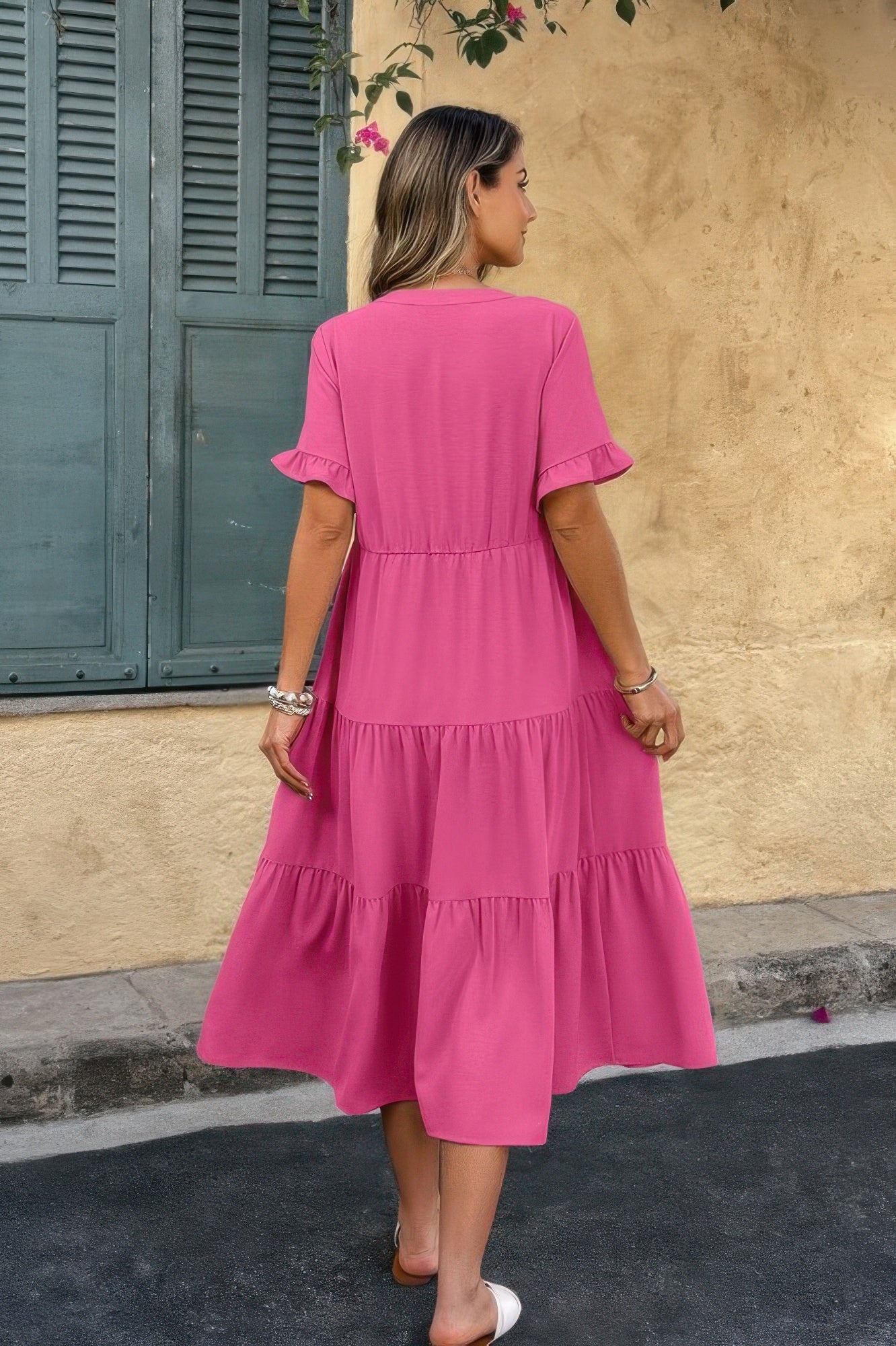 Solid A Line Ruffle Hem Color Block Dress - It's a Girly Place