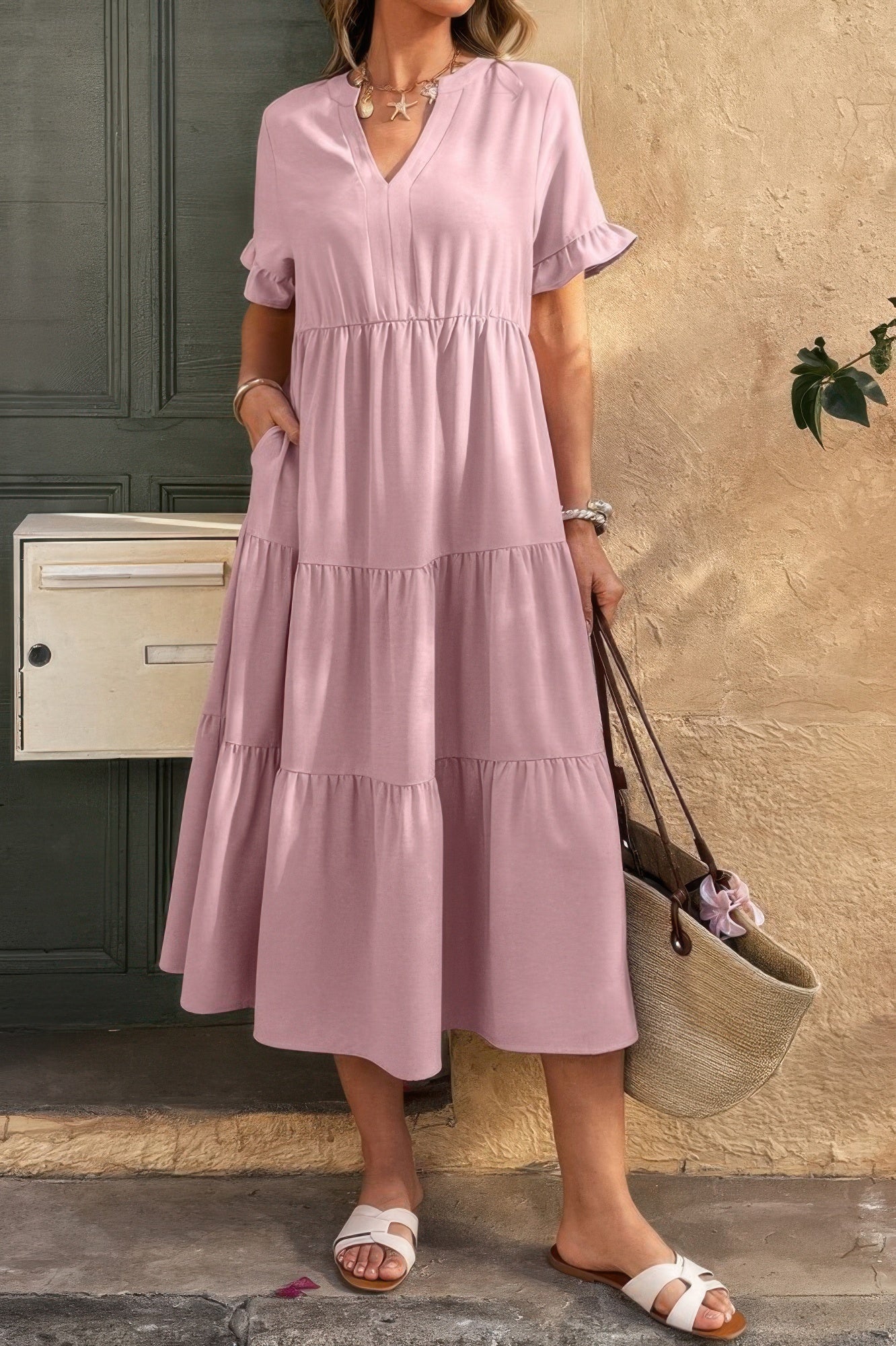 Solid A Line Ruffle Hem Color Block Dress - It's a Girly Place