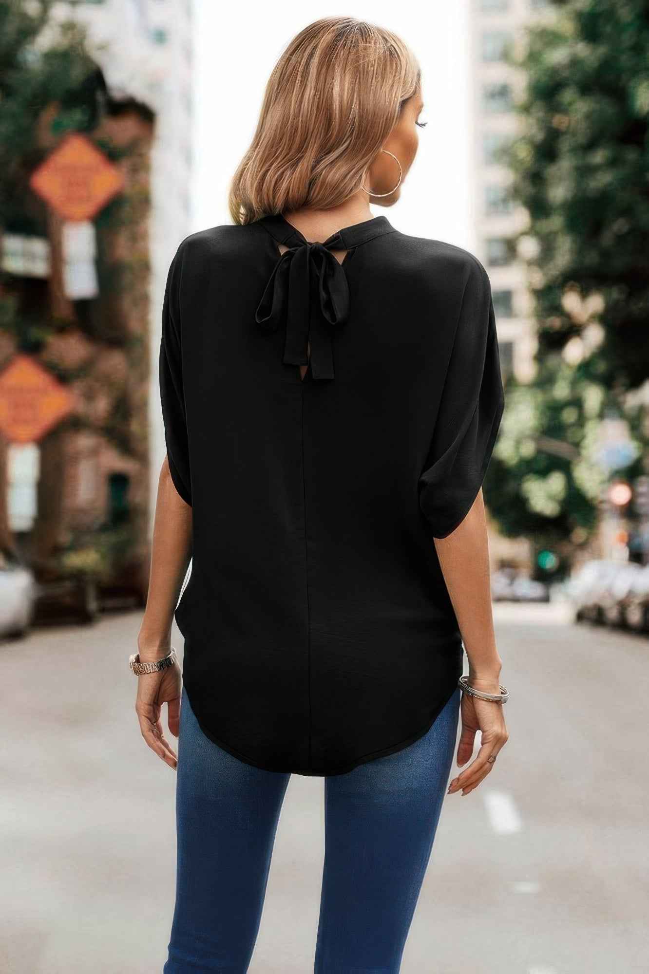 Solid Cut Out Drop Shoulder Loose Shirt
