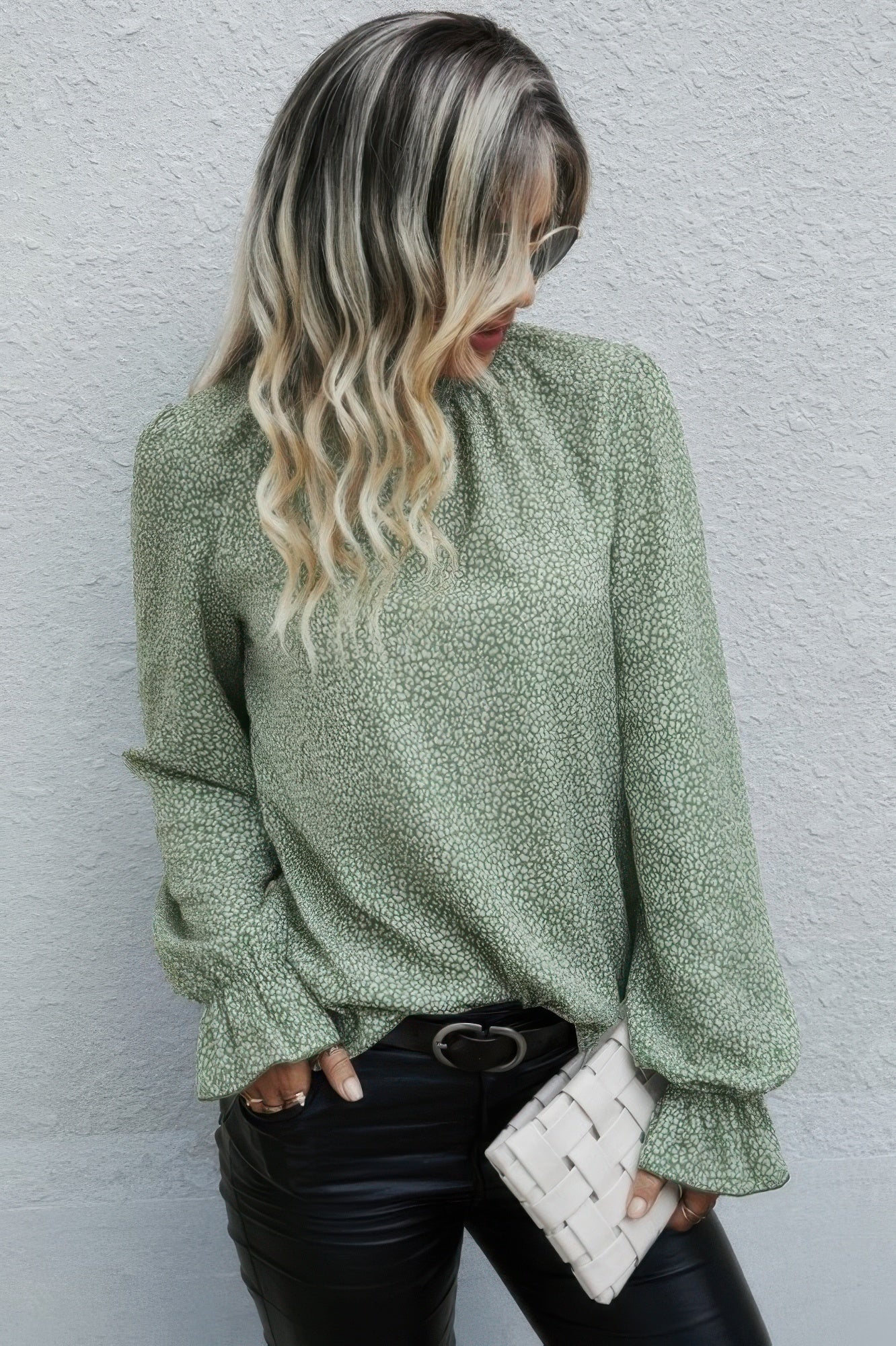 Allover Ruffle Shirred Neck Flounce Sleeve Blouse - It's a Girly Place